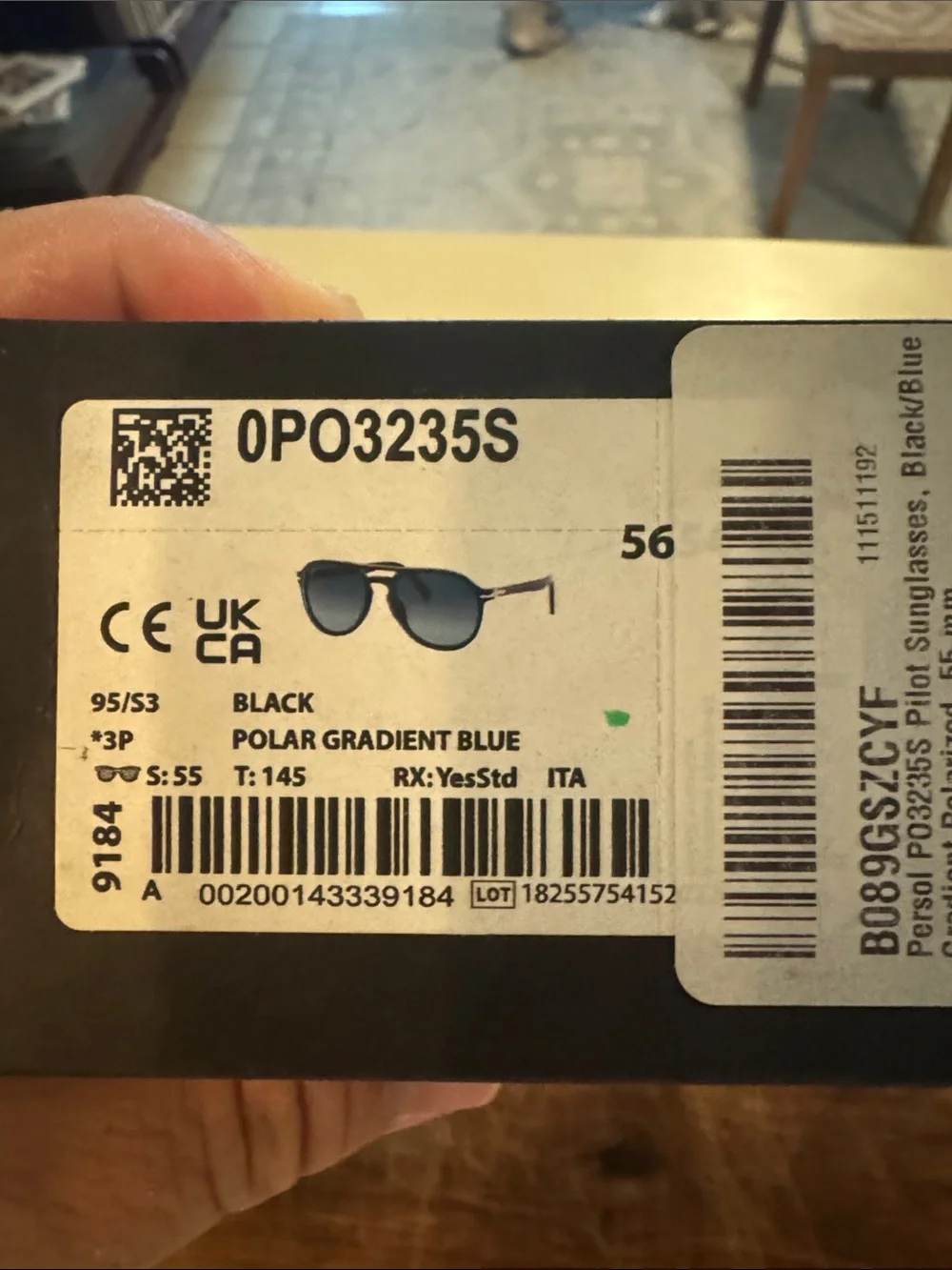 Persol PO3235 Black w/ Polar Gradient Blue Lenses Sz 55
